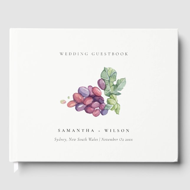 Rustik Elegant Watercolor Grape Foliage Bröllop Gästböcker (Framsida)