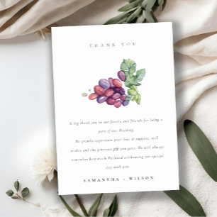 Rustik Elegant Watercolor Grape Foliage Bröllop Tack Kort
