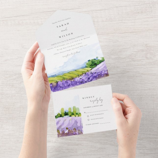 Rustik Elegant Watercolor Lavender Fält Bröllop (Avrivbar del)