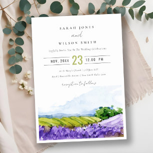 Rustik Elegant Watercolor Lavender Fält Bröllop Inbjudningar