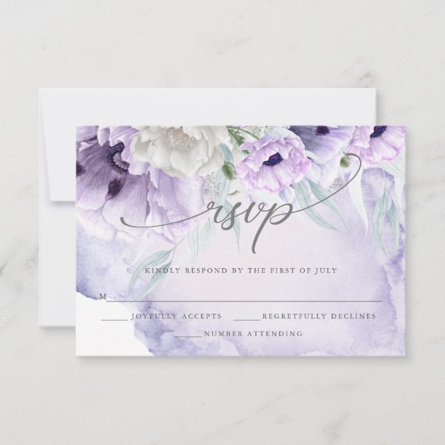 Rustik Elegant Watercolor Lilac Poppies OSA kort (Framsida)