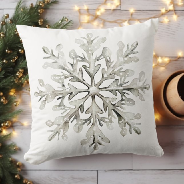Rustik Elegant Watercolor Snowflake Winter Kudde (Skapare uppladdad)