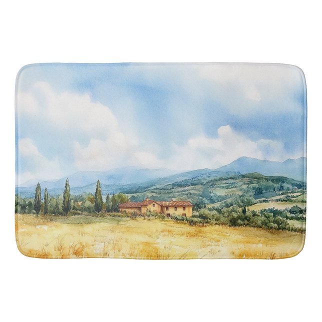 Rustik Elegant Watercolor Tuscan Mediterranean Badrumsmatta (Framsidan)
