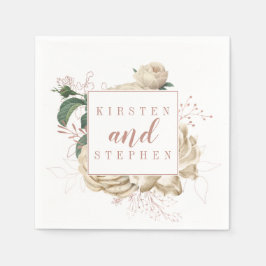 Rustik Elfenbenskustens  Blommigt Personligt bröll Pappersservett