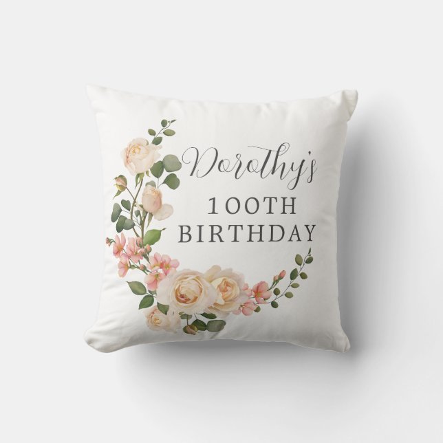 Rustik elfenbensvit blomster 100-årsdag kudde (Framsida)