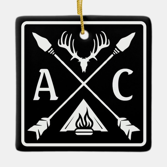 Rustik Emblem för Initialer utomhus Julgransprydnad Keramik (Framsida)