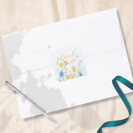 Rustik, enkel blå Gult, vattenfärg Fyrkantigt Klistermärke