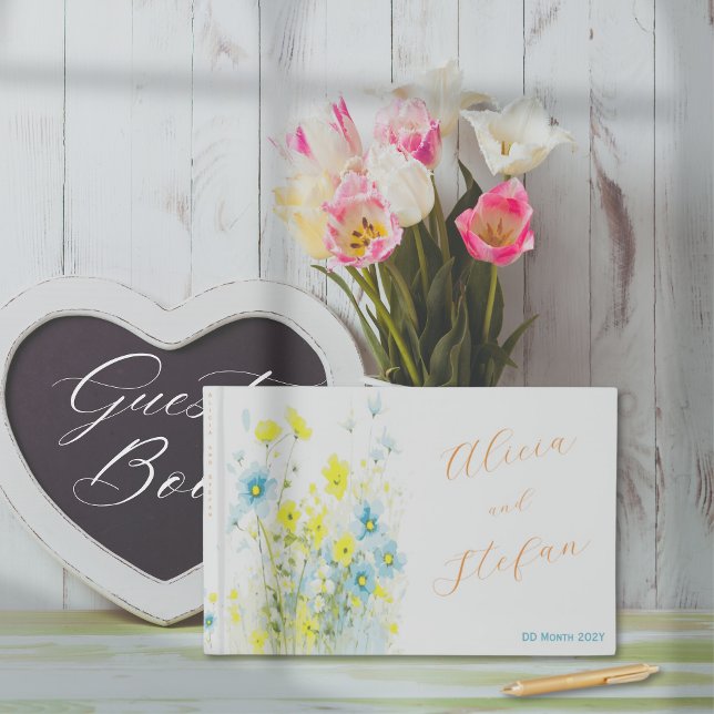 Rustik, enkel blå Gult, vattenfärg Gästböcker (Skapare uppladdad)