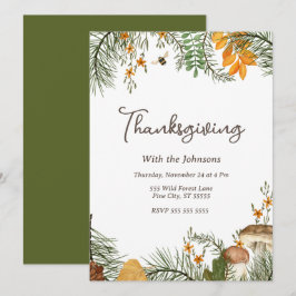 Rustik Enkel Höst Skog Thanksgiving Inbjudningar