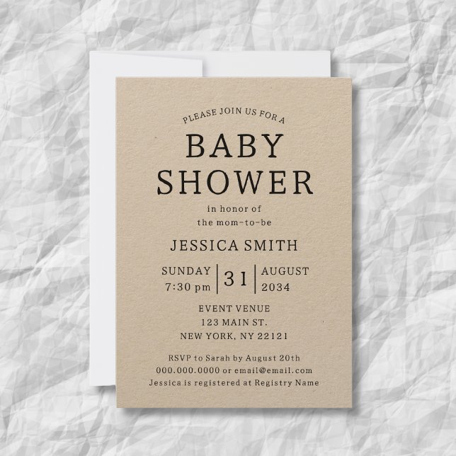 Rustik Enkel Könsneutral Kraft Bebis Shower Inbjudningar (Rustic Simple Gender Neutral Kraft Baby Shower Invitation
)
