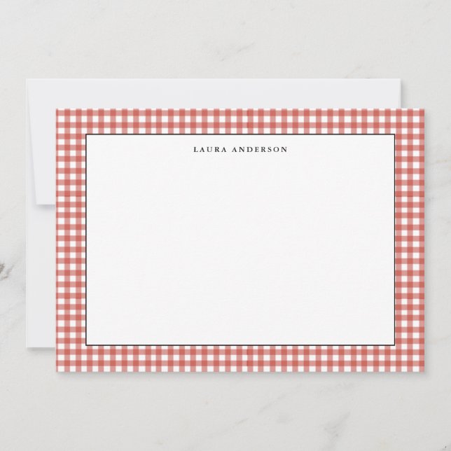 Rustik enkel röd och vit Gingham platt  Tack Kort (Framsida)