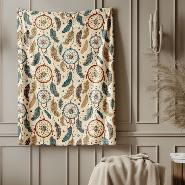Rustik Ethnic Inngen Artistry dreamcatcher Fleecefilt (Rustic Ethnic Indigenous Artistry dreamcatcher Fleece Blanket)