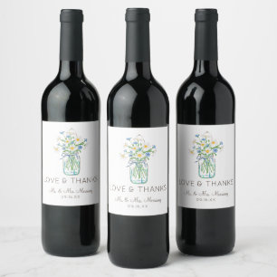 Rustik etikett för vin på murarburk för bröllop