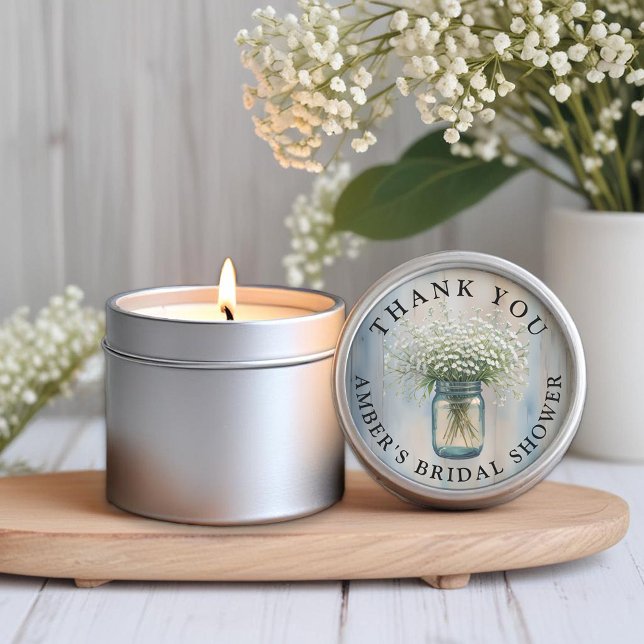 Rustik etikett med tacksamhet för baby's breath i  (Bridal Shower Favor Sticker)