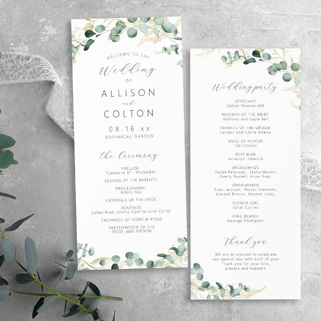 Rustik eucalyptus greenery boho-bröllopsprogram program (Rustic eucalyptus greenery boho wedding program)