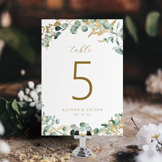 Rustik eucalyptus guld greenery boho bröllop bordsnummer (Rustic eucalyptus gold greenery boho wedding table number)