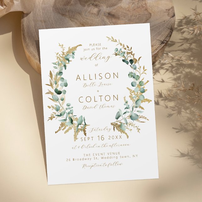 Rustik eucalyptus guld greenery boho bröllop inbjudningar (Rustic eucalyptus gold greenery boho wedding invitation)