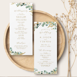 Rustik eucalyptus guld greenery boho bröllop program