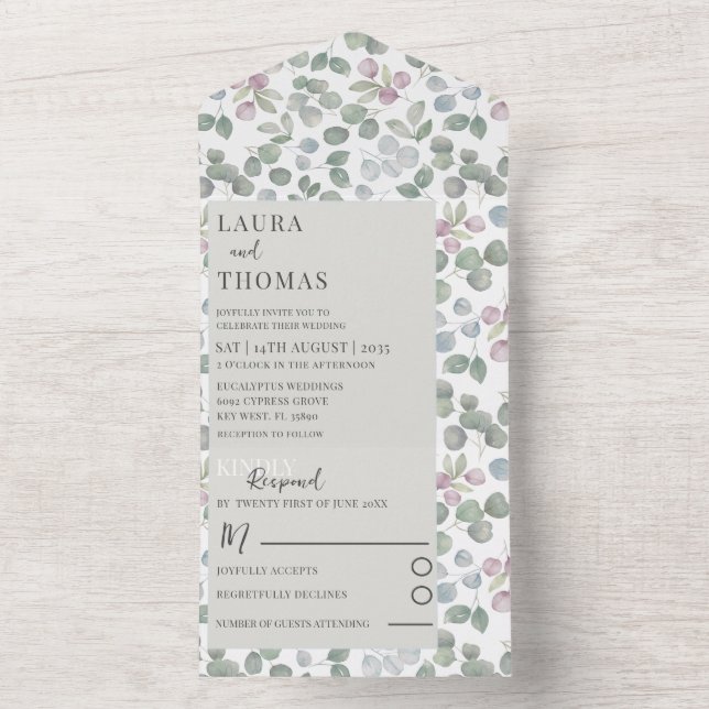 Rustik eucalyptus Salvia Grön Mönster Bröllop (Insida)