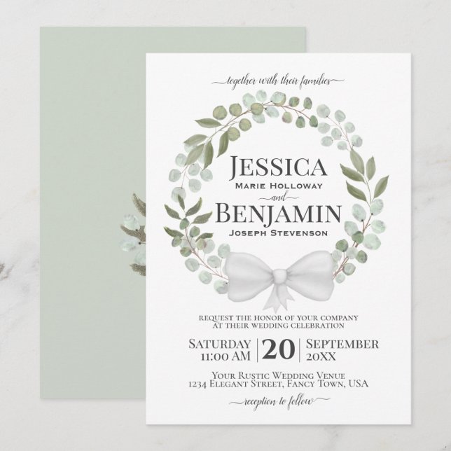 Rustik Eucalyptus Utandning Elegant Boho Bröllop Inbjudningar (Fram/baksida)