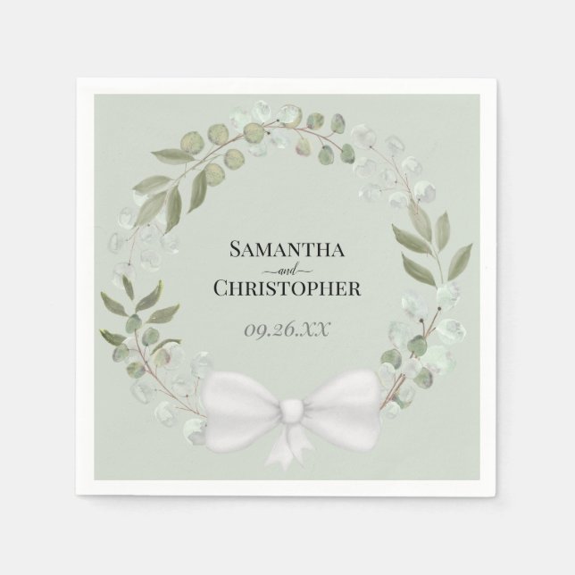 Rustik Eucalyptus Utandning Elegant Grönt Bröllop Pappersservett (Framsidan)