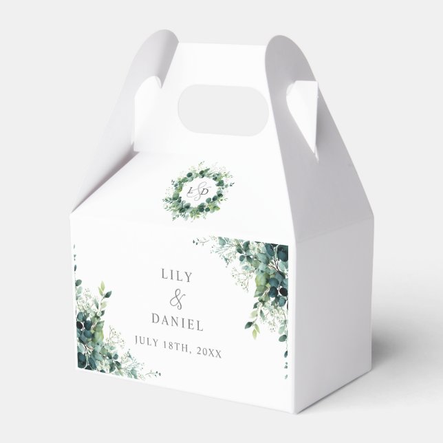 Rustik Eukalyptus Blommig Grönska Monogram Bröllop Presentaskar (Framsidan Sidan)