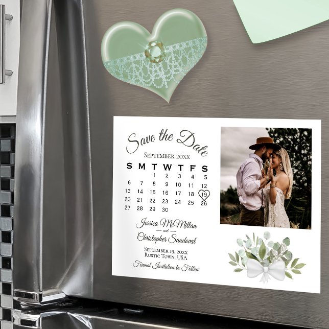 Rustik eukalyptus Calendar & Photo Save Date Magnetisk Inbjudningskort (Skapare uppladdad)