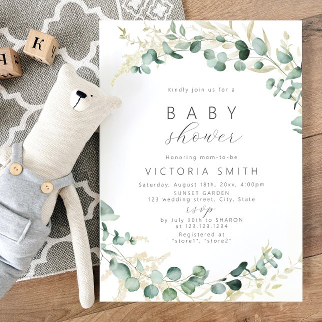 Rustik eukalyptus grönska boho Baby Shower Inbjudningar (Skapare uppladdad)