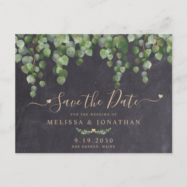 Rustik Eukalyptus Grönska Bröllop Save The Date Meddelande Vykort (Framsida)