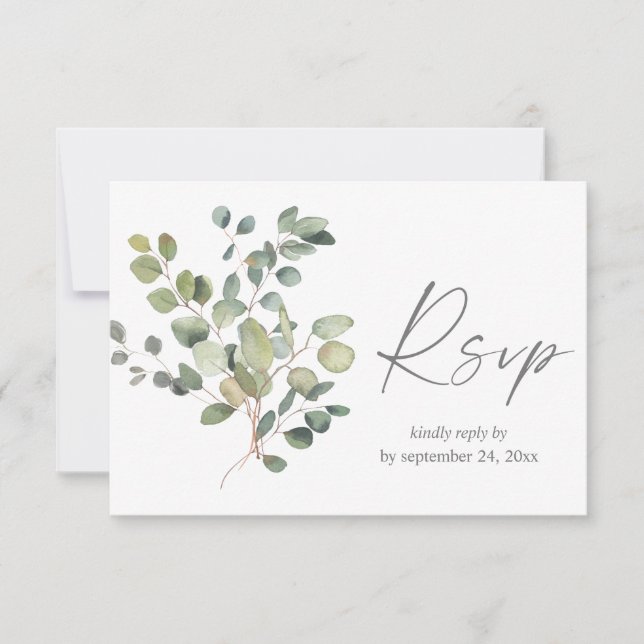 Rustik Eukalyptus Grönska Duo med måltids RSVP-kor OSA Kort (Framsida)