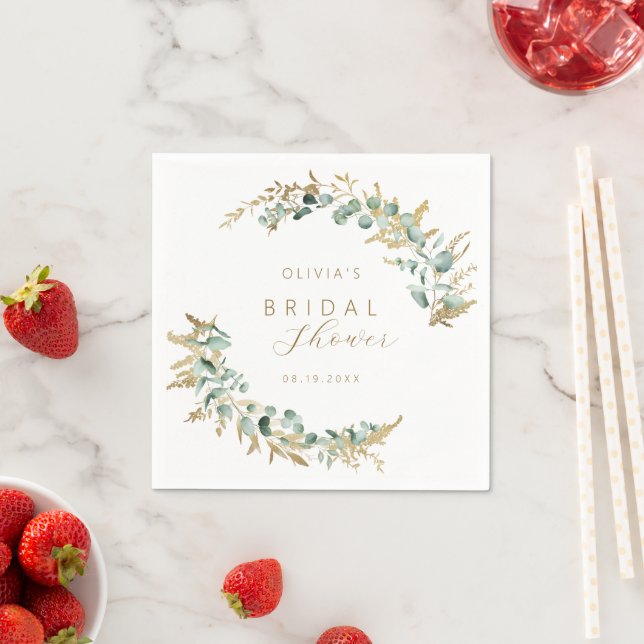 Rustik eukalyptus guld grönska boho Bröllopsfest Pappersservett (Insitu)