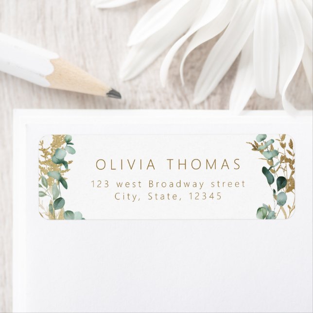 Rustik eukalyptus guld & grönt boho returadress returadress etikett (Insitu)