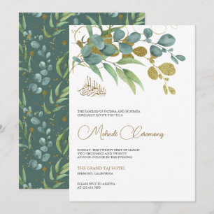 Rustik Eukalyptus Guldgren Islamsk Mehndi Inbjudningar