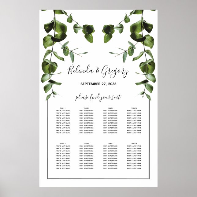 Rustik eukalyptus Löv Bröllop-sätesdiagram Poster (Framsidan)