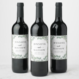 Rustik Eukalyptus Salvia Grön Bröllop Vinflaska Etikett