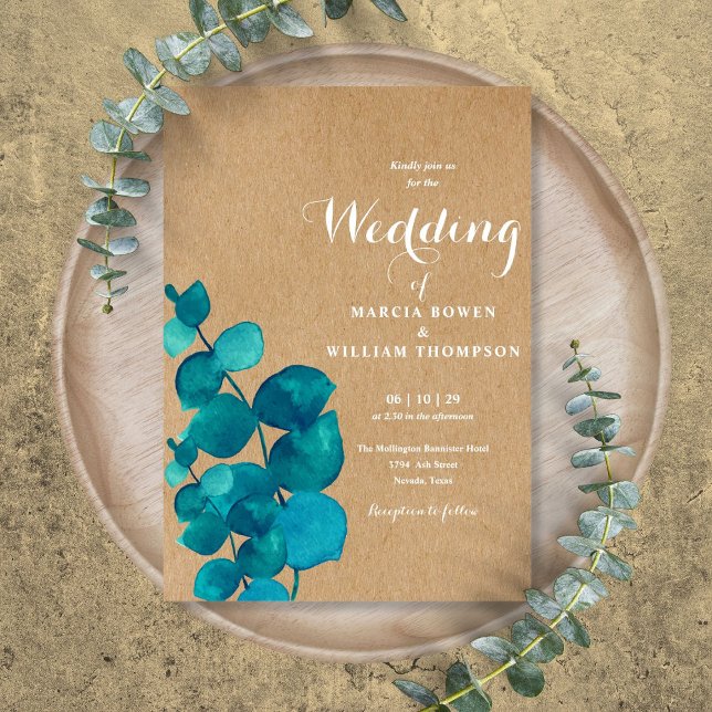 Rustik Eukalyptus Skog Bröllop Inbjudningar (Rustic Eucalyptus Woodland Wedding Invitation)