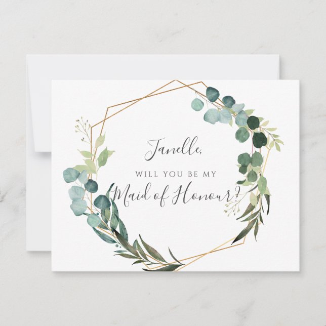 Rustik eukalyptus Var min DIY Maid of honor Inbjudningar (Framsida)