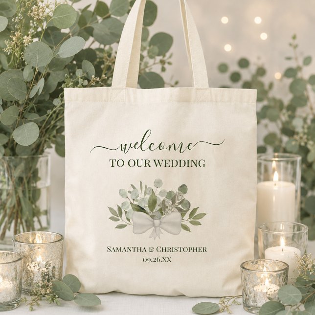 Rustik eukalyptusbouquet Elegant bröllskapshälsnin Tygkasse (Skapare uppladdad)
