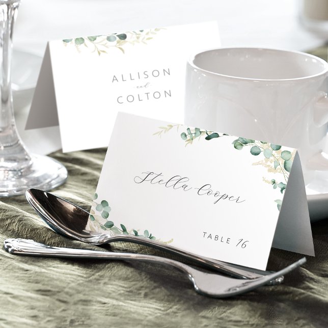 Rustik eukalyptusgrönska boho bröllop Plats Kort (Rustic eucalyptus greenery boho wedding Place Card)