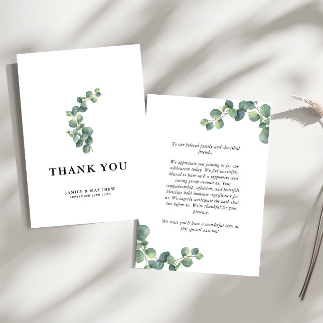 Rustik eukalyptusgrönska bröllop tack kort (Rustic eucalyptus greenery thank you card shares heartfelt gratitude with natural charm.)