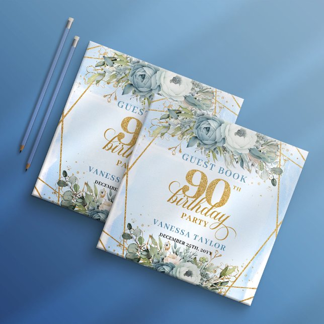 Rustik Eukalyptusgrönska Dammig Blå 90 Födelsedag Gästböcker (Rustic Eucalyptus Greenery Dusty Blue 90th Birthday Guest Book

)