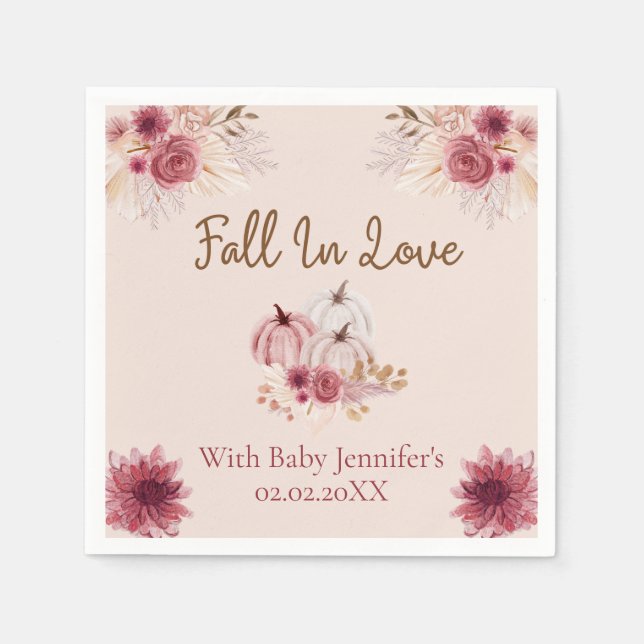 Rustik Fall In Love Rosa Pumpa Baby Shower Pappersservett (Framsidan)