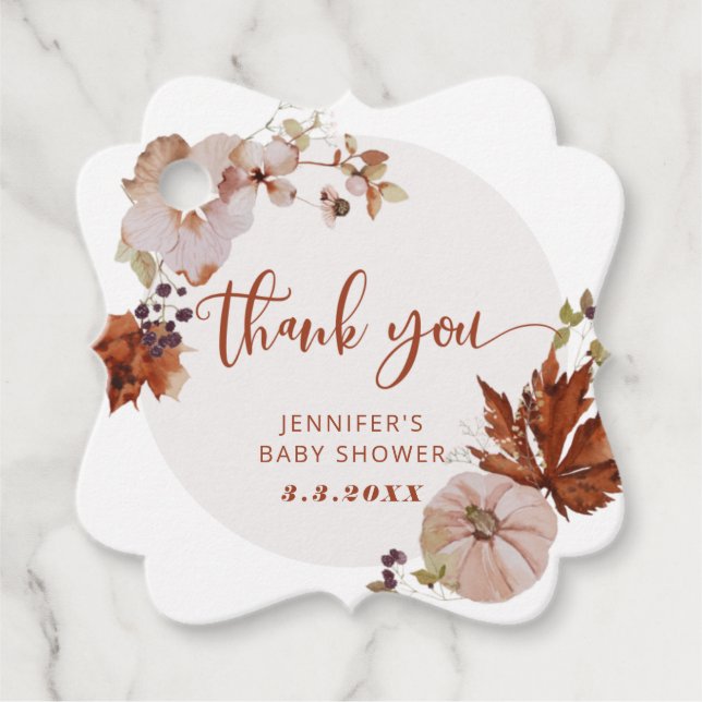 Rustik fallpumpa tack för märkrn gåvor etiketter (Framsida)