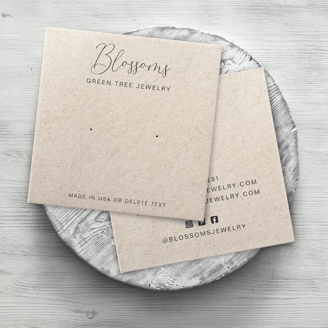 Rustik Falsk Kraftpapper Stud Örhänge Visningskort Fyrkantigt Visitkort (Personalized Rustic Faux Kraft Paper Stud Earring Display Card)