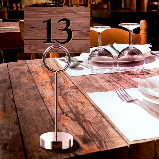 Rustik falskt graverad brun trädbar bordsnummer (Rustic Faux Engraved Brown Wood Bar Table Number)