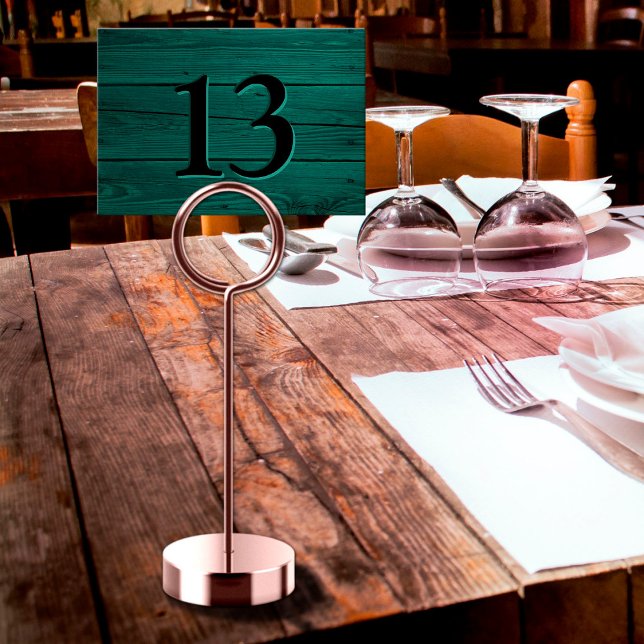 Rustik falskt graverad tealgrön restaurang bordsnummer (Rustic Faux Engraved Teal Green Restaurant Table Number)