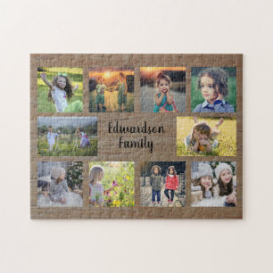 Rustik-familjens fotokollage monogram namn pussel