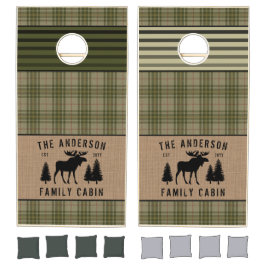 Rustik Family Cabin Moose Gräs Grönt Play Burlap