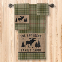 Rustik Family Cabin Moose Gräs Grönt Play Burlap