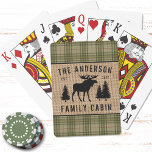 Rustik Family Cabin Moose Gräs Grönt Play Burlap Casinokort<br><div class="desc">Ett vackert, rustiskt, tematiskt spelkort som innehåller din familj namn och din hytt, stuga, stuga eller annan önskad text och dess fastställda datum. Anpassad design har en silhuett av en bull och gräs träd på ett stil-gaffel med spets, accentuerat med vackra Fransk land i mjuka skuggor av gräs och sage-grönt....</div>